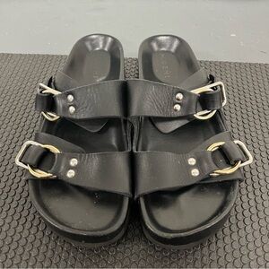 M. Gemi Black leather Buckle Strap Sandals